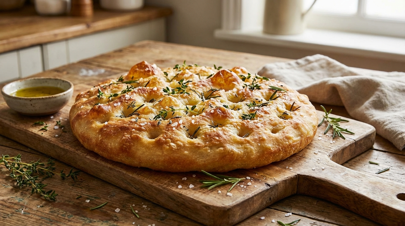découvrez notre recette facile et gourmande de focaccia aérienne parfumée au thym et romarin, parfaite pour un apéritif ou un repas convivial.