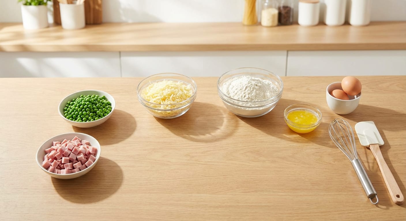 découvrez nos madeleines légères aux petits pois, jambon et fromage râpé, une bouchée savoureuse parfaite pour un apéritif gourmand et équilibré.