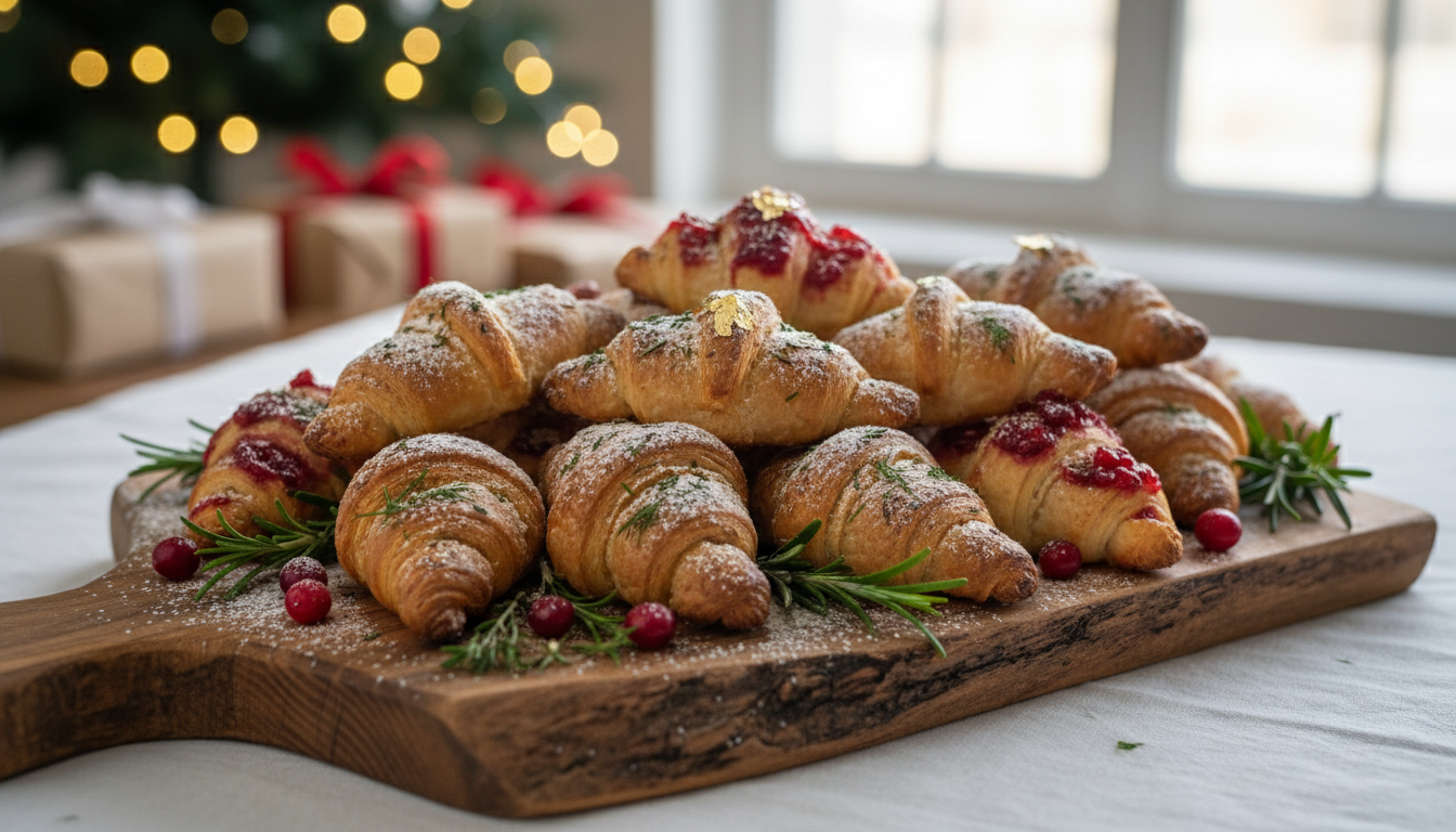 découvrez nos mini croissants dorés, garnis de pâte feuilletée, jambon et mozzarella, le secret gourmand pour régaler et impressionner vos invités lors de l'apéro de noël.