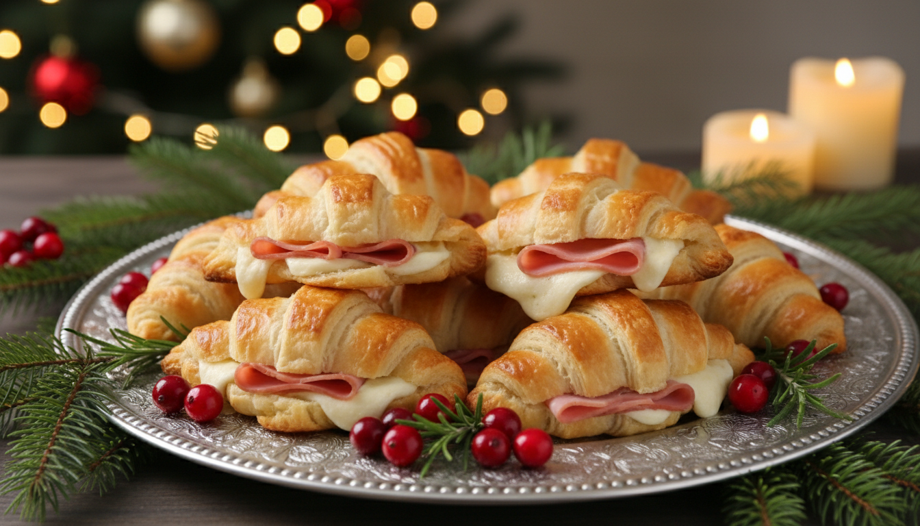 découvrez la recette facile et savoureuse des mini croissants dorés à la pâte feuilletée, jambon et mozzarella, parfaits pour impressionner vos invités lors de l’apéro de noël.