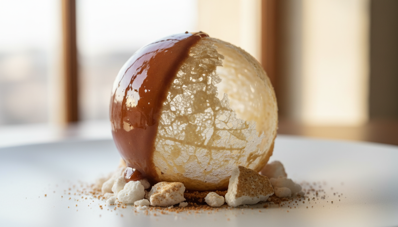 découvrez notre mont-blanc revisité : une sphère légère, croustillante et glacée, garnie de marron maison, pour une expérience gourmande qui ravira tous les palais.