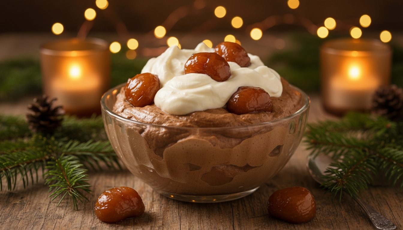 découvrez la mousse aérienne aux marrons glacés et mascarpone, un dessert gourmand et nostalgique parfait pour sublimer vos fêtes de fin d’année.
