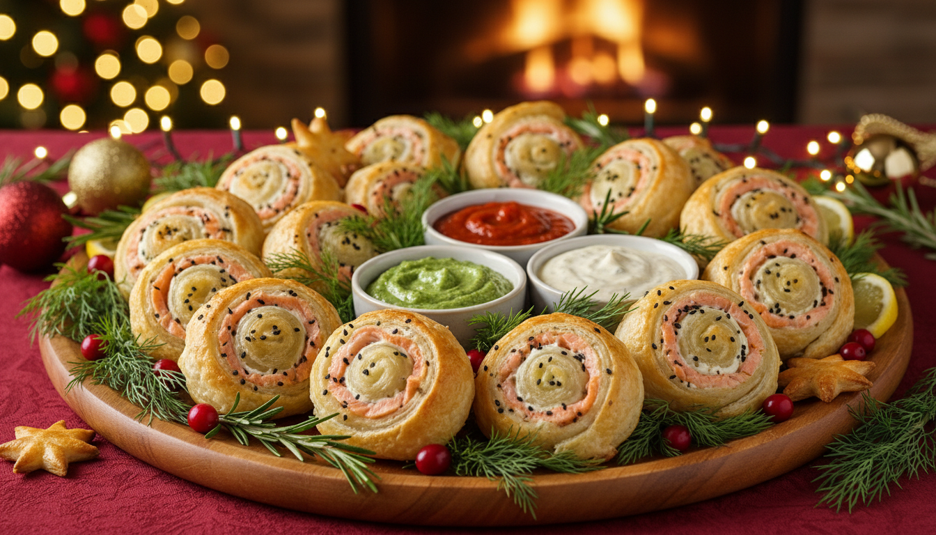 découvrez la recette apéro incontournable de pâte feuilletée garnie de fromage et saumon, pour des fêtes de noël encore plus gourmandes et originales que tous les toasts traditionnels.