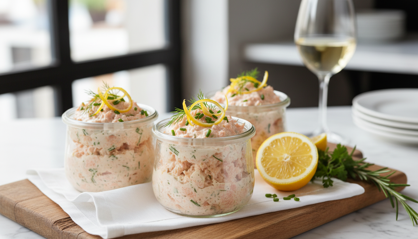découvrez nos rillettes de saumon fraîches au zeste de citron, un apéritif chic, léger et prêt rapidement pour toutes vos occasions gourmandes.