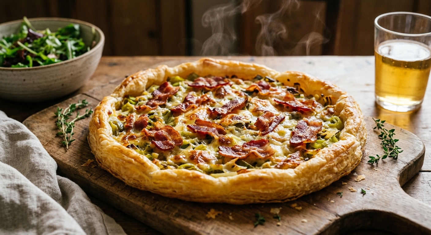 découvrez une recette simple et gourmande de tarte aux poireaux, fromage fondant et bacon croustillant, parfaite pour un repas savoureux et réconfortant.