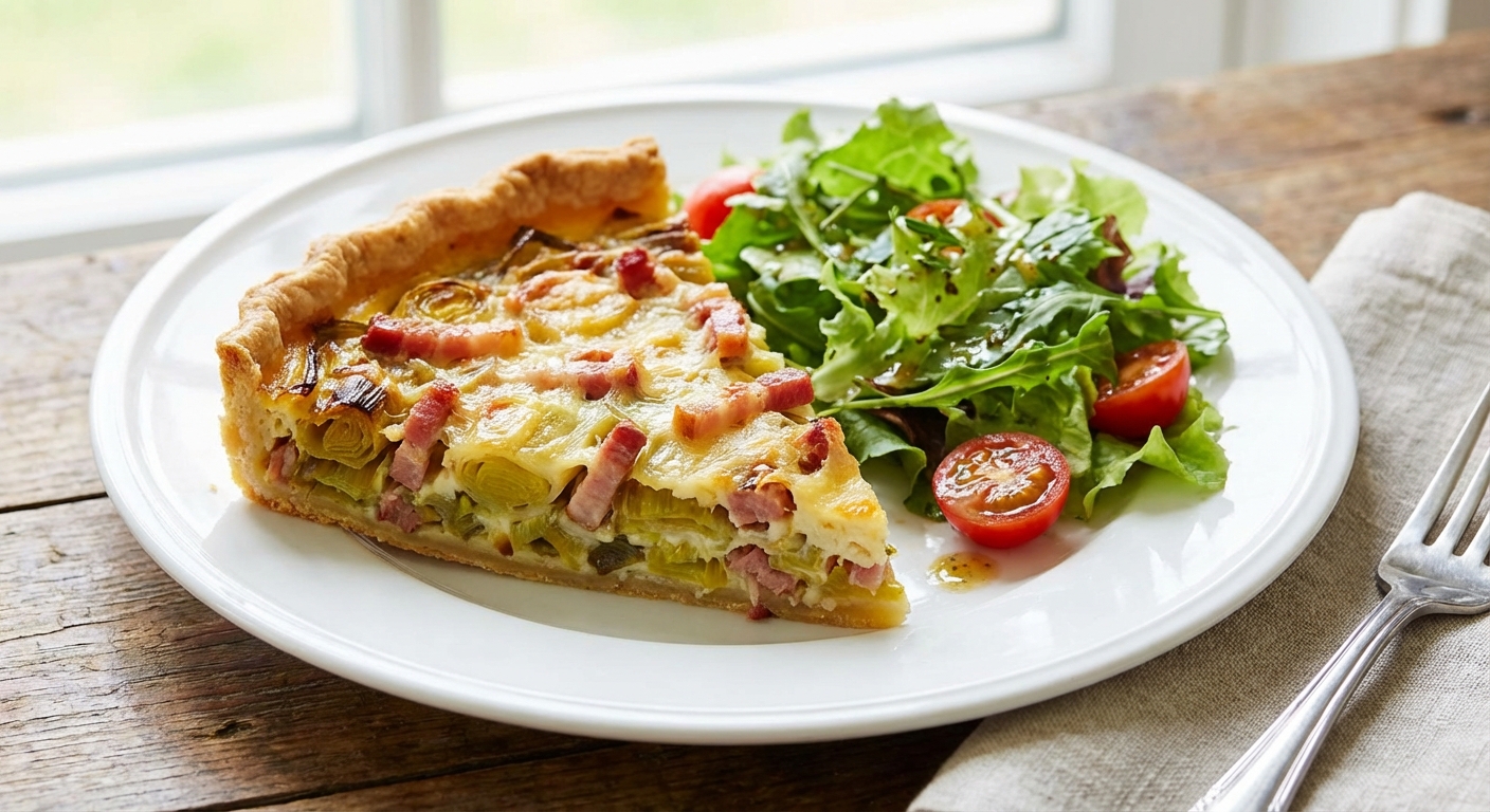 découvrez notre recette facile et gourmande de tarte aux poireaux, fromage fondant et bacon croustillant, parfaite pour un repas savoureux en toute simplicité.