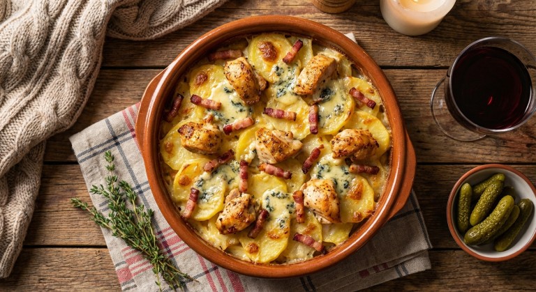 découvrez notre tartiflette revisitée au poulet et fromage bleu, une recette savoureuse et généreuse qui allie tradition et originalité pour régaler vos papilles.