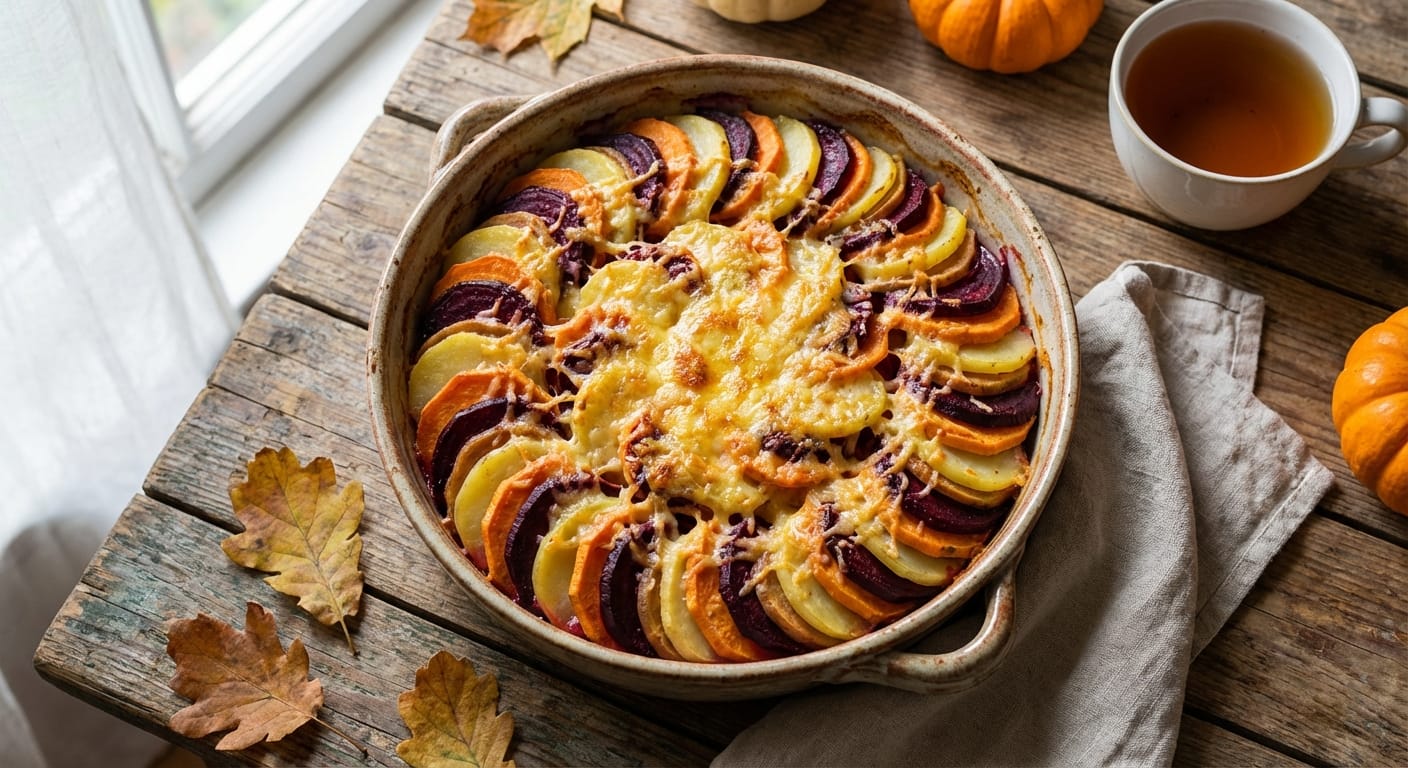 découvrez une recette originale de gratin fondant alliant pommes de terre, patates douces et betteraves pour des repas savoureux et surprenants.