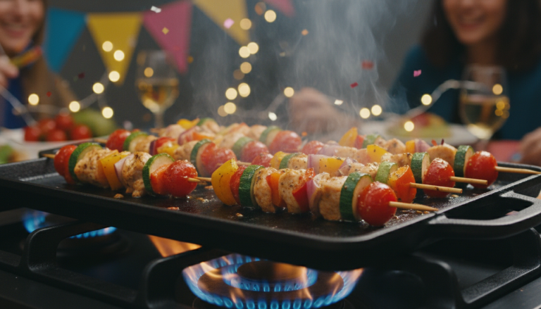 découvrez un trio surprenant de brochettes crevettes, canard et porc, une recette originale qui va révolutionner l'apéritif de vos fêtes et émerveiller vos invités.