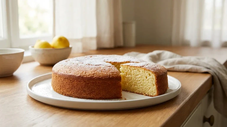 Gâteau moelleux au citron sur une assiette blanche