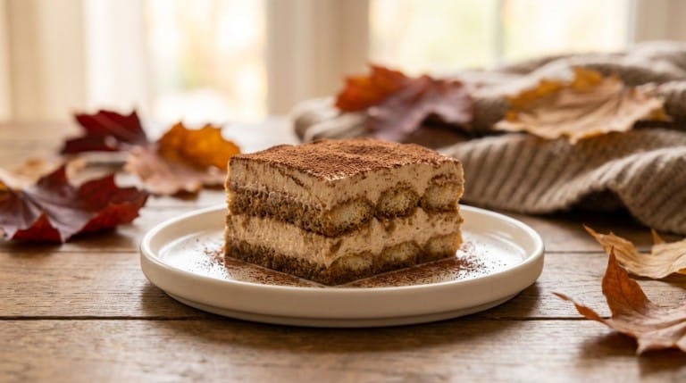 Tiramisu crème de marrons dessert served in elegant glasses, showcasing layers of creamy mascarpone and chestnut cream.