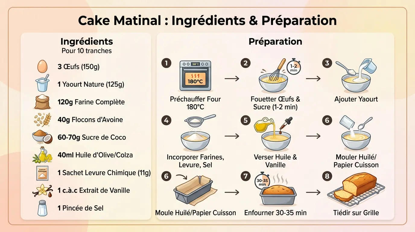 Ingrédients et préparation du cake matinal léger et équilibré