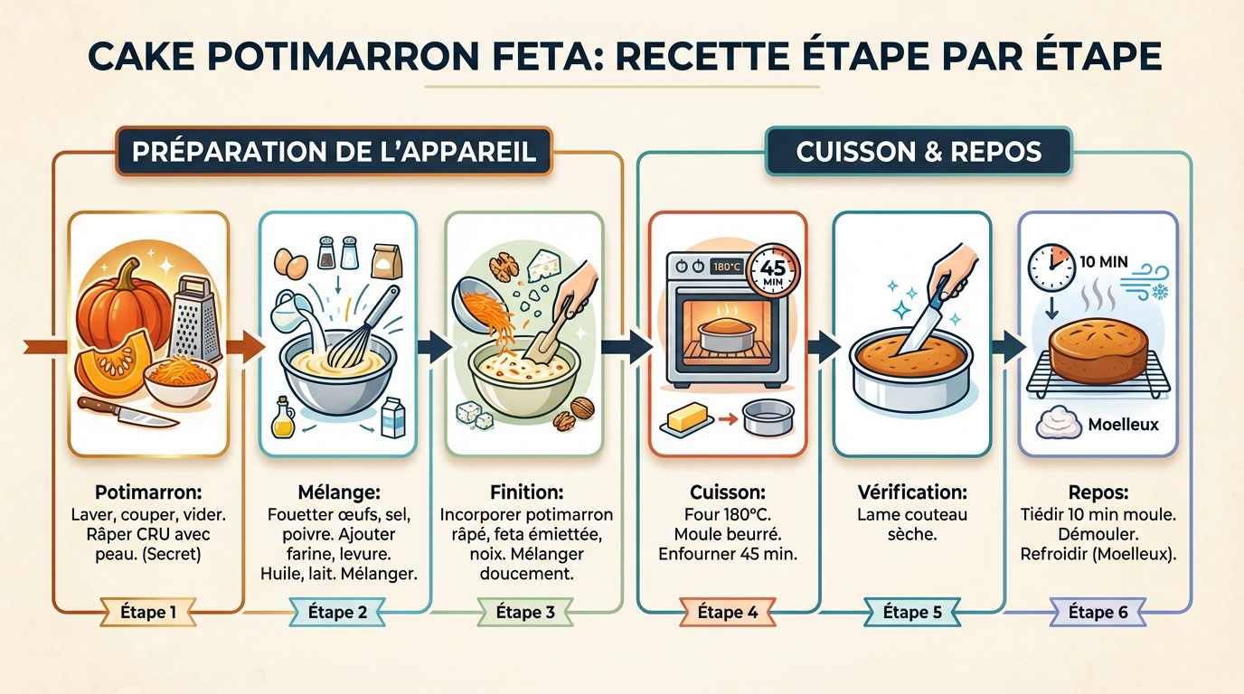 Préparation étape par étape du cake salé au potimarron et à la feta