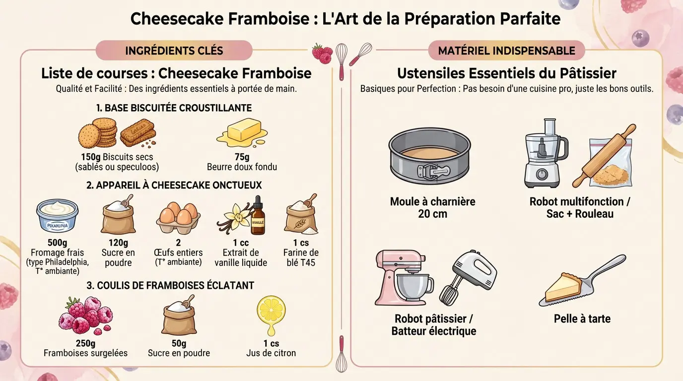 Cheesecake onctueux aux framboises surgelées avec texture parfaite et coulis rouge éclatant