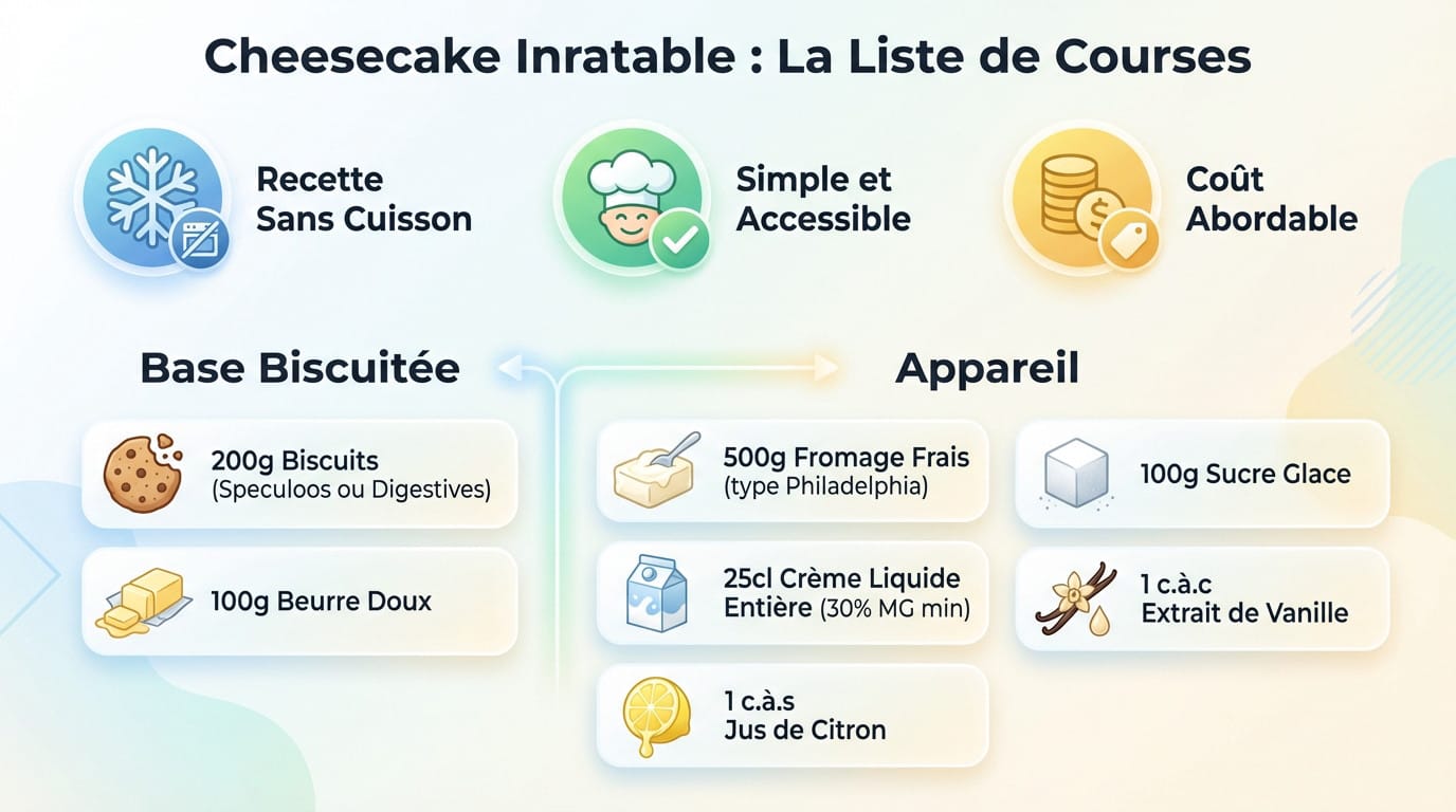 Ingrédients nécessaires pour le cheesecake sans cuisson de Philippe Etchebest : biscuits, beurre et fromage frais