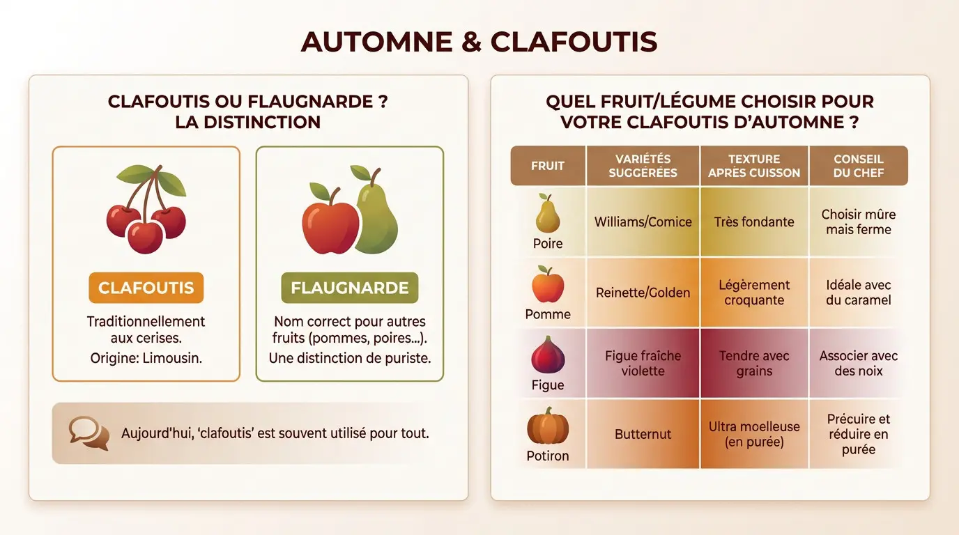 Comparaison entre clafoutis et flaugnarde avec des fruits d'automne