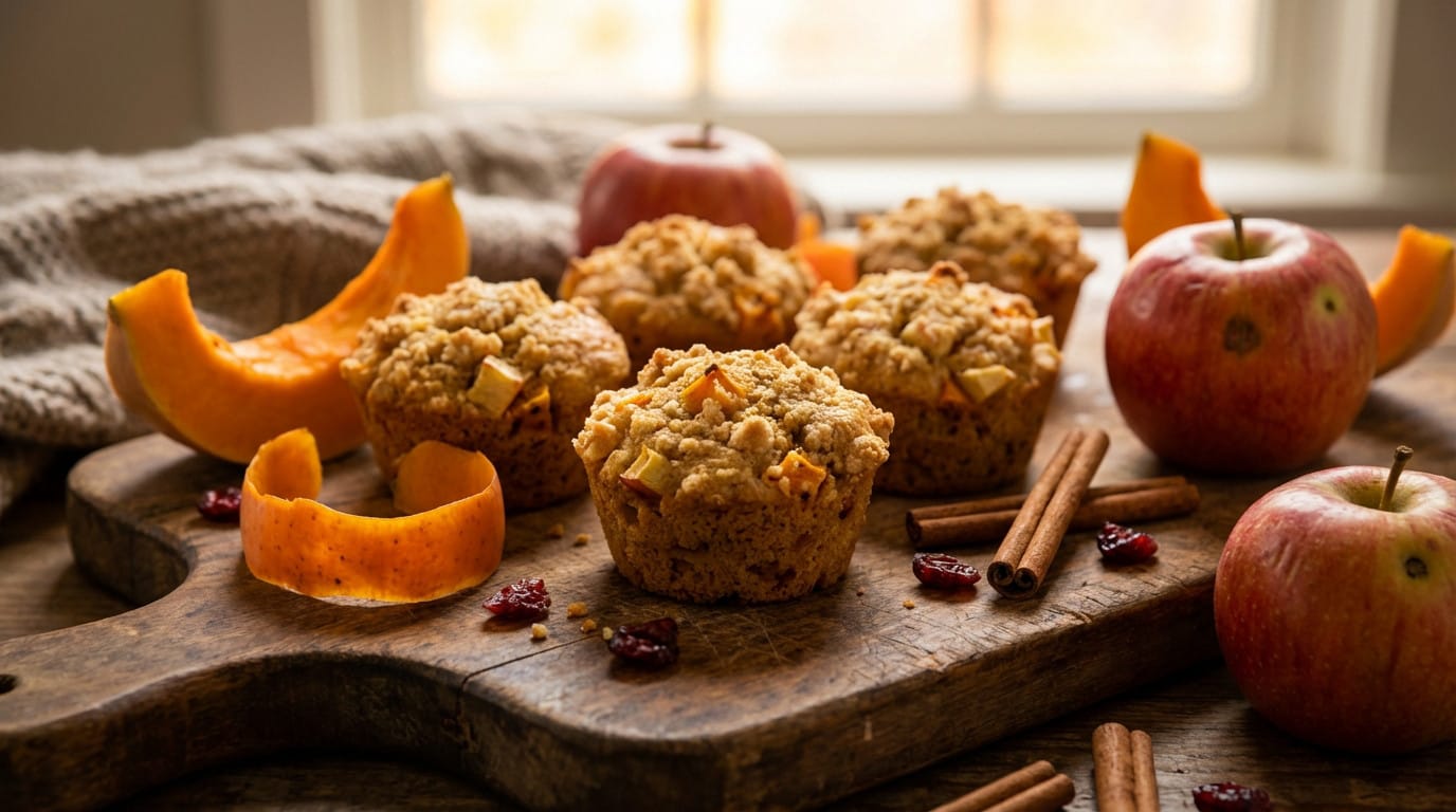 Muffins anti gaspillage moelleux avec épluchures de courge et pommes abîmées