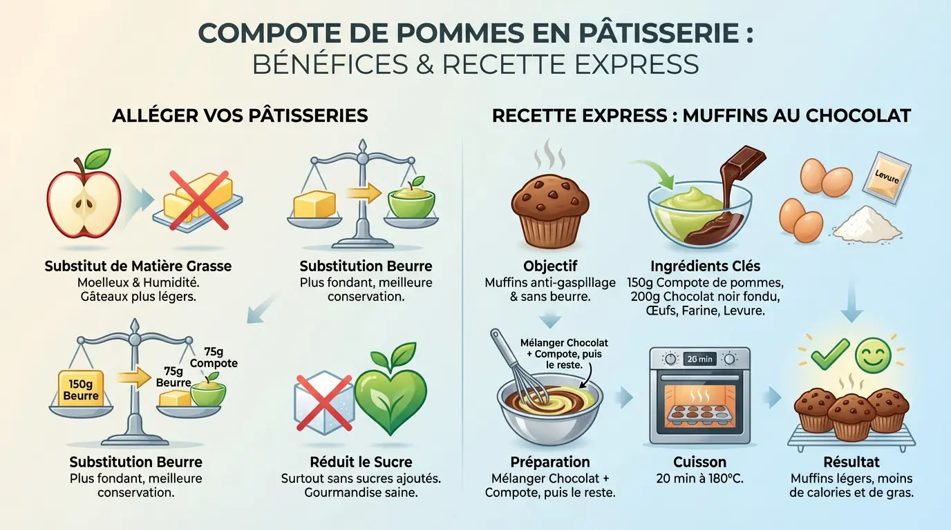 Utilisation de la compote de pommes pour remplacer le beurre dans un gâteau au chocolat