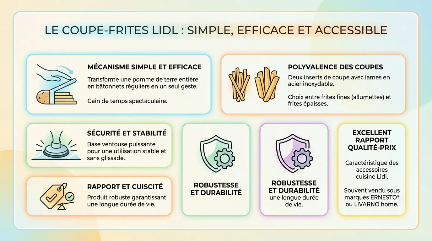 Coupe-frites Lidl Ernesto avec levier et grilles en acier inoxydable pour frites maison