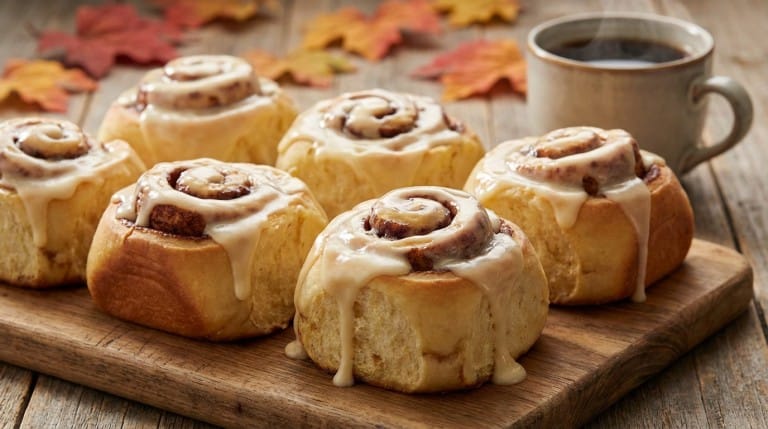 Recette de cinnamon rolls moelleux avec glaçage crémeux sur une assiette