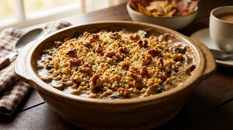 Gratin crémeux aux champignons et noix dorées
