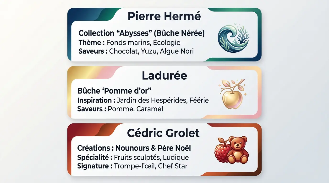 Collection de bûches de Noël 2025 artistiques et créatives