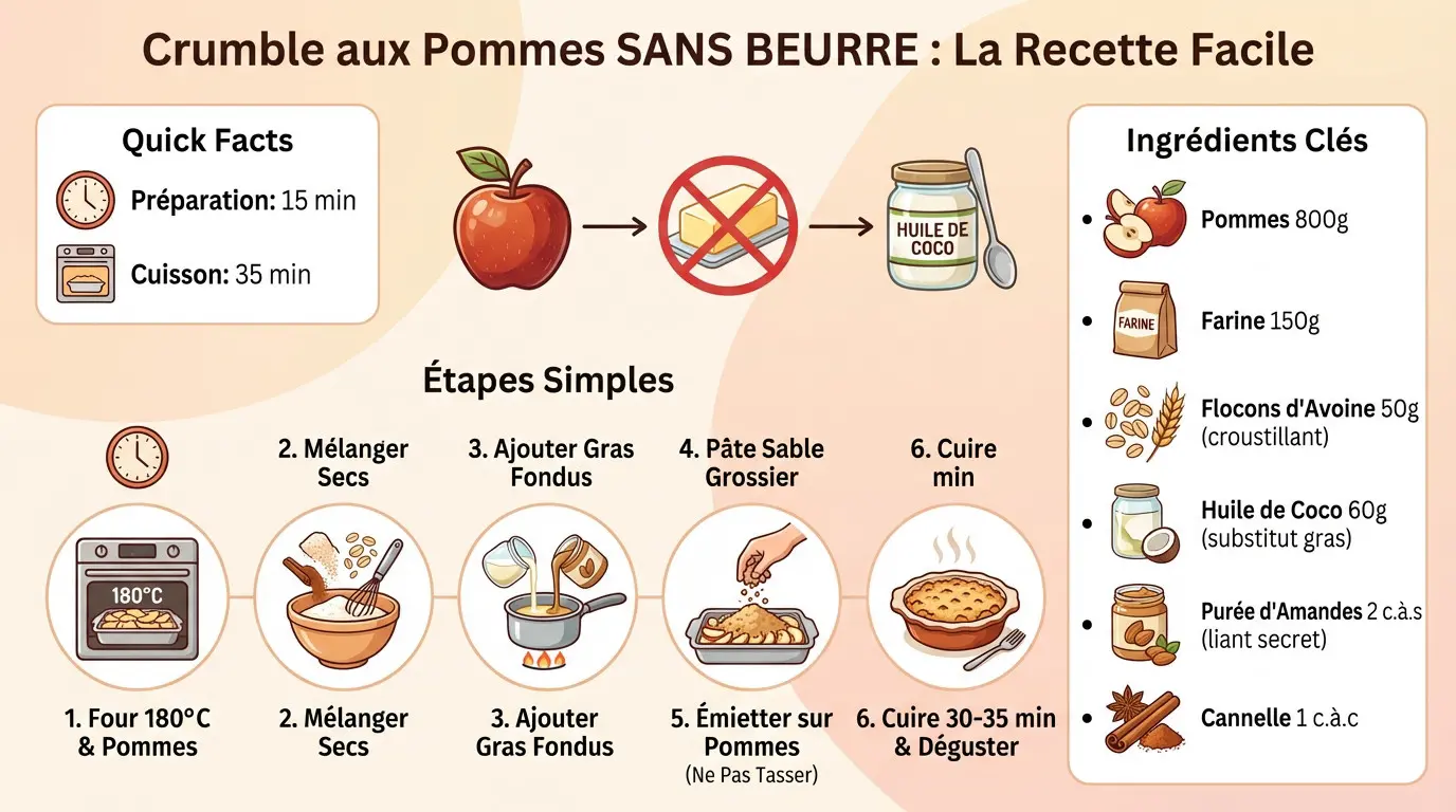 Plat de crumble aux pommes sans beurre doré et croustillant prêt à être dégusté
