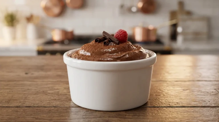Mousse au chocolat avec framboise sur le dessus
