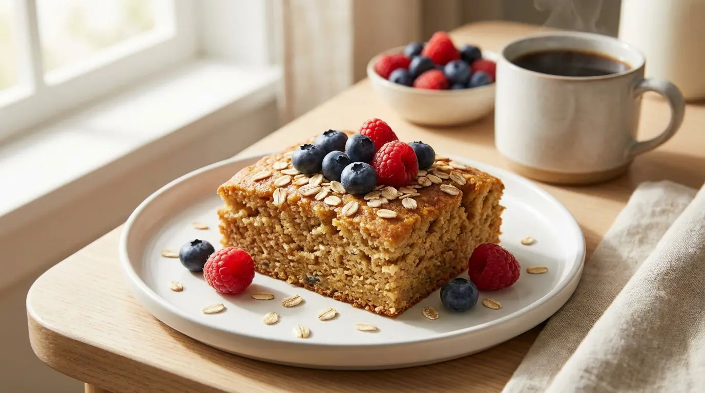 Gâteau à l’avoine avec fruits rouges et café