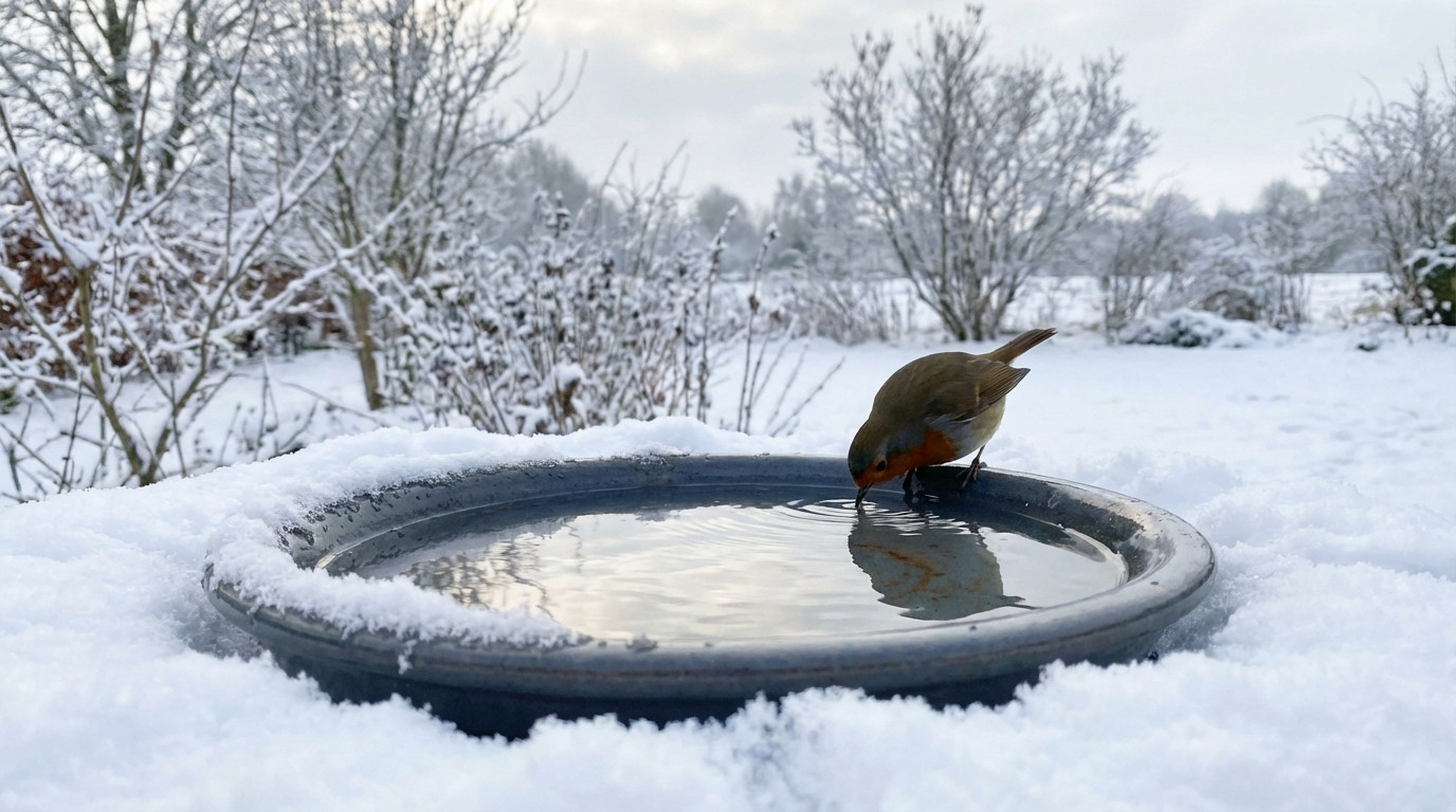 Oiseaux d'hiver buvant de l'eau tiède pour survivre au gel