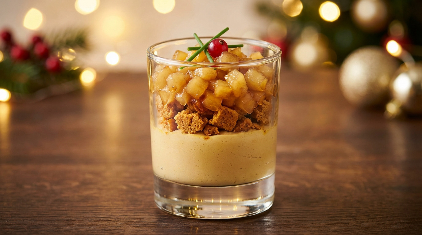 Verrine de foie gras rapide avec compotée de pomme et pain d'épices