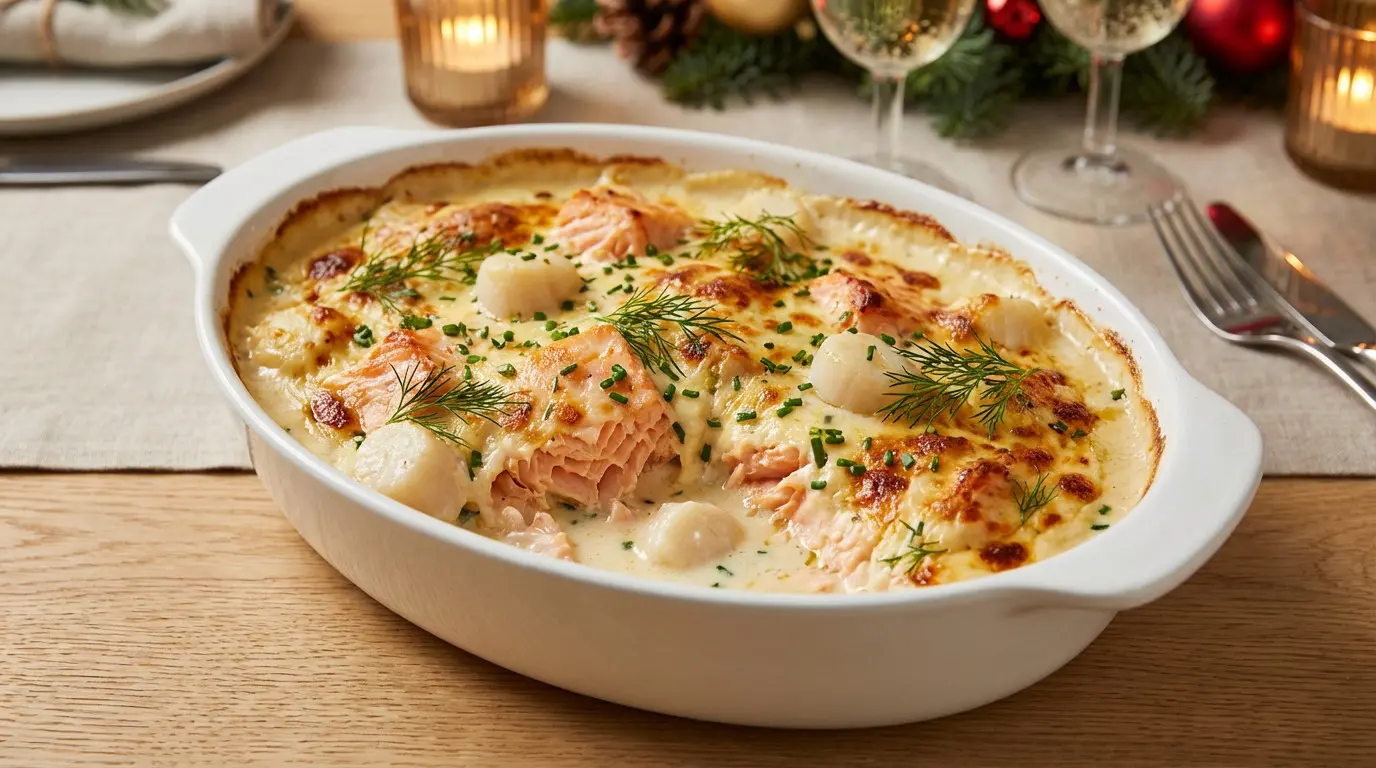 Gratin de saumon et pommes de terre crémeux