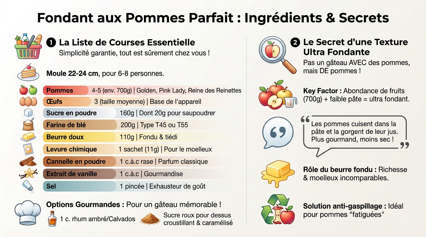 Ingrédients frais pour le gâteau aux pommes fondantes de Julie Andrieu