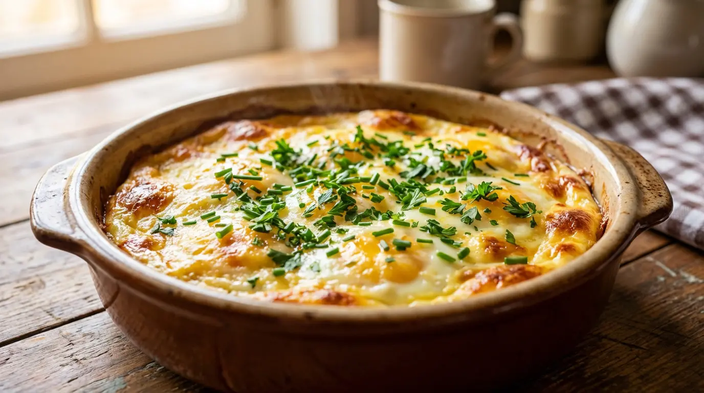 Gratin doré avec fromage et fines herbes fraîches