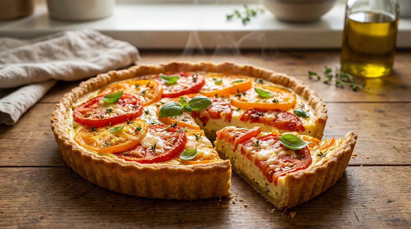 Recette tarte tomate moutarde avec pâte croustillante et ingrédients frais