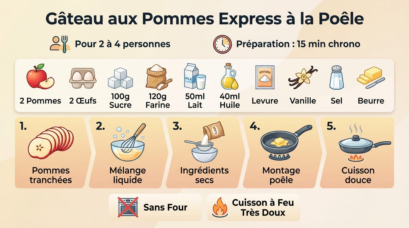 Gâteau aux pommes moelleux cuit à la poêle prêt à être dégusté