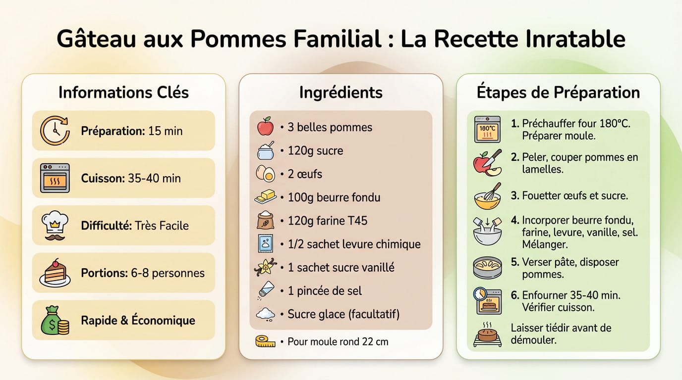 Gâteau aux pommes familial doré et moelleux fraîchement sorti du four