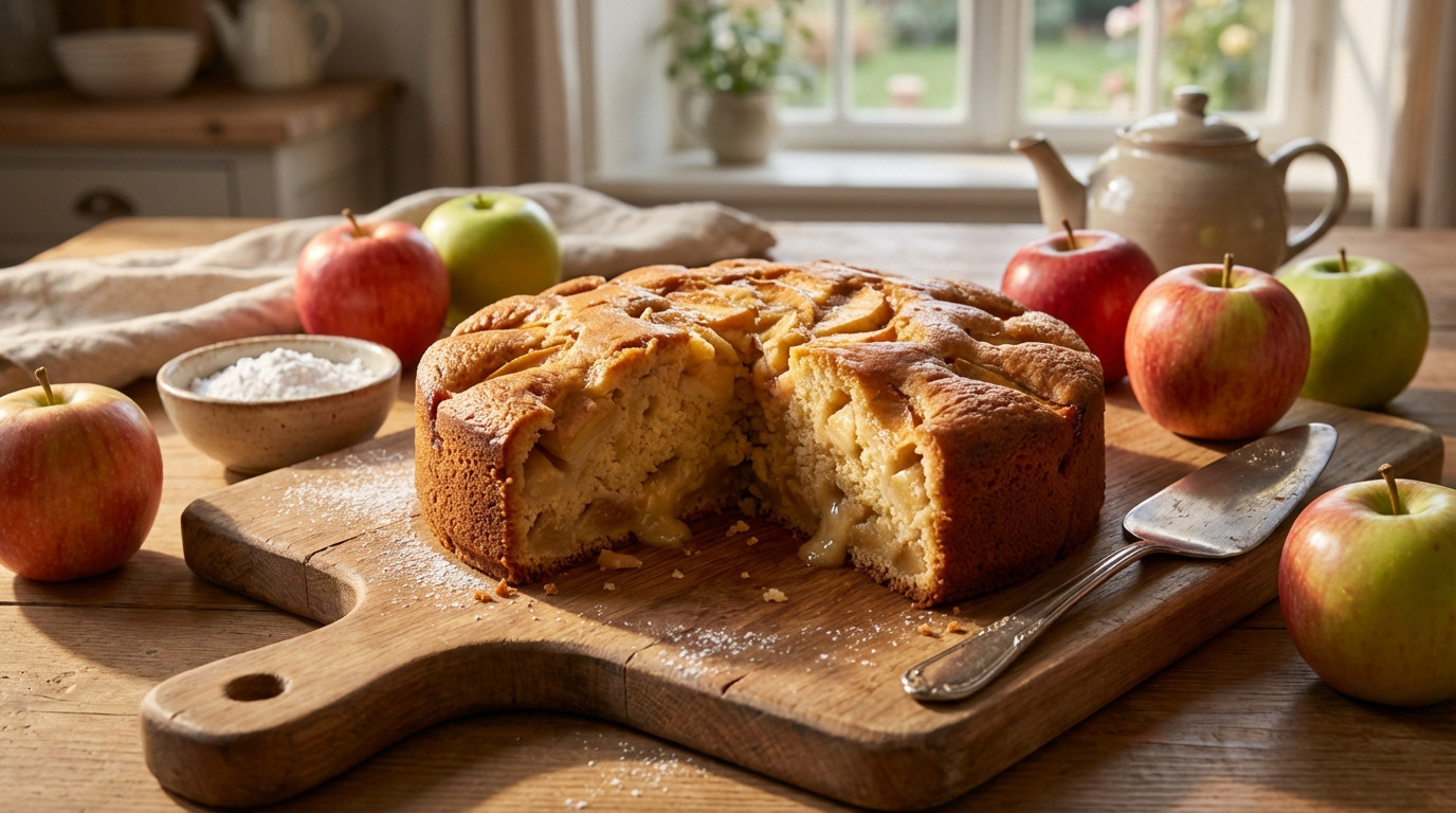 Gâteau pommes fondantes de Julie Andrieu avec pommes dorées et texture moelleuse