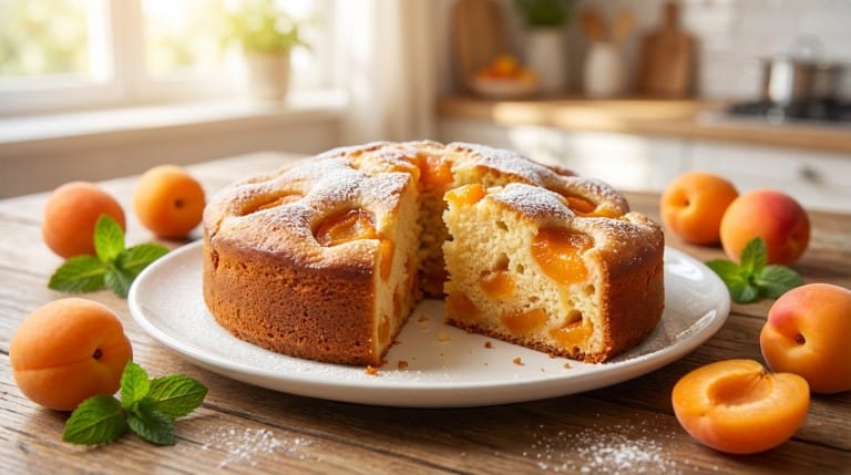 Moelleux abricots dessert d'été avec abricots frais et ingrédients