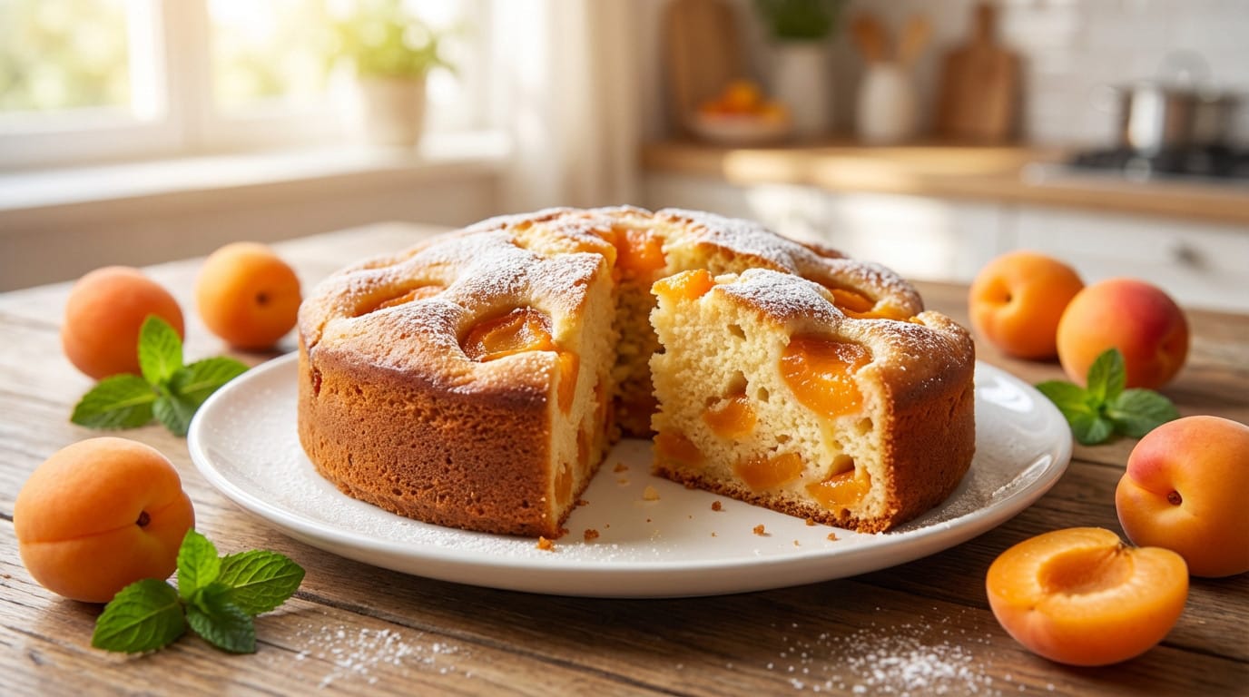 Moelleux abricots dessert d'été avec abricots frais et ingrédients