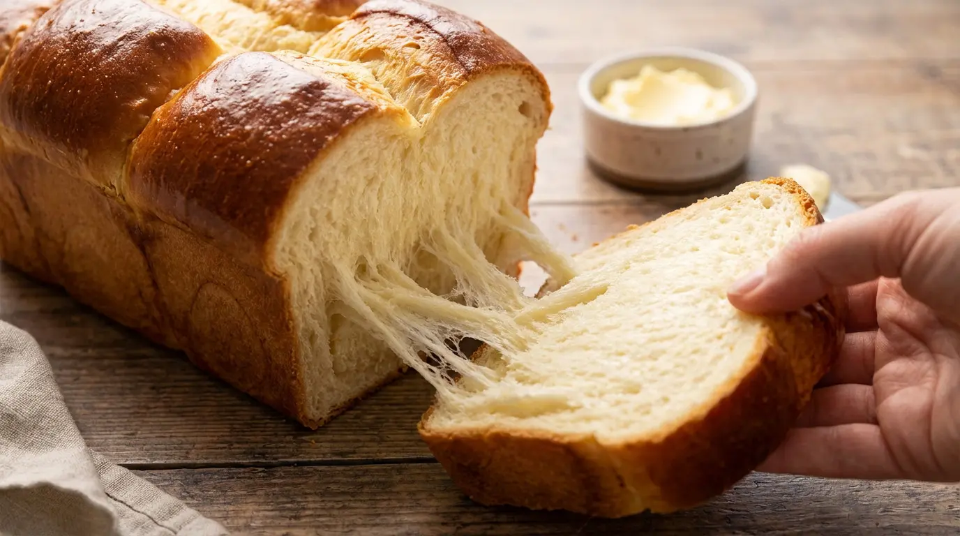 Tranche de brioche moelleuse tirée à la main