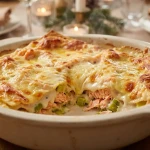 Lasagnes au saumon et poireaux gratinées au fromage