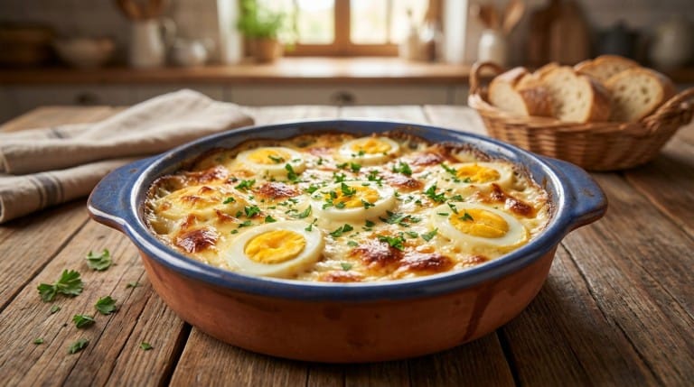 Gratin d'œufs durs savoureux pour 6 personnes, plat économique et réconfortant