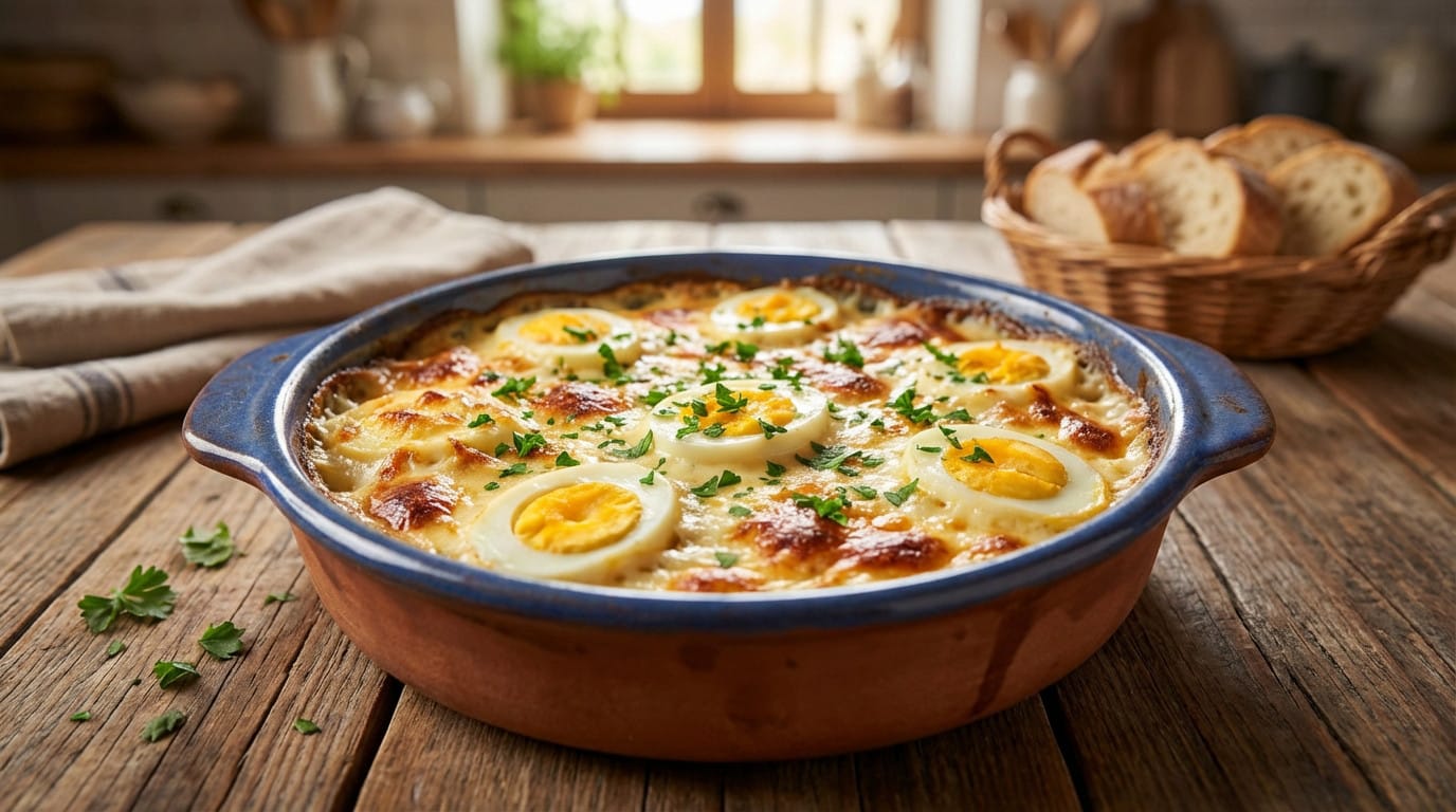 Gratin d'œufs durs savoureux pour 6 personnes, plat économique et réconfortant
