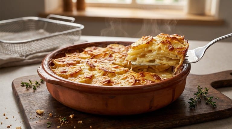 Gratin dauphinois airfryer avec pommes de terre crémeuses et croûte dorée