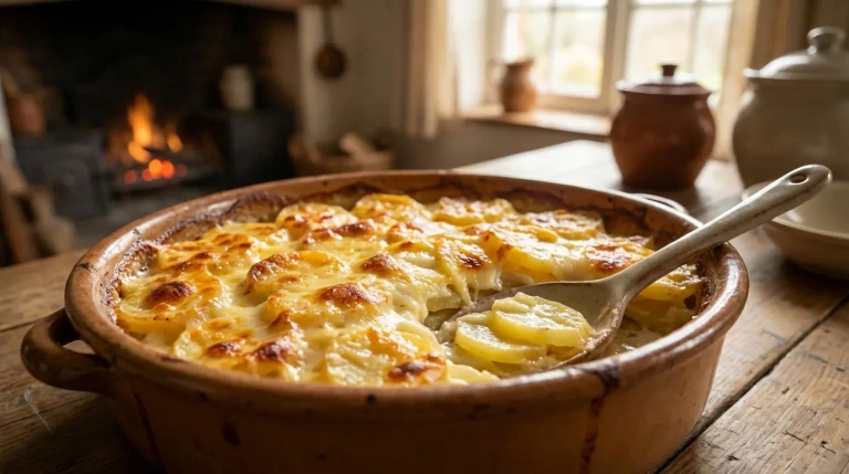 Gratin dauphinois doré sorti du four rustique