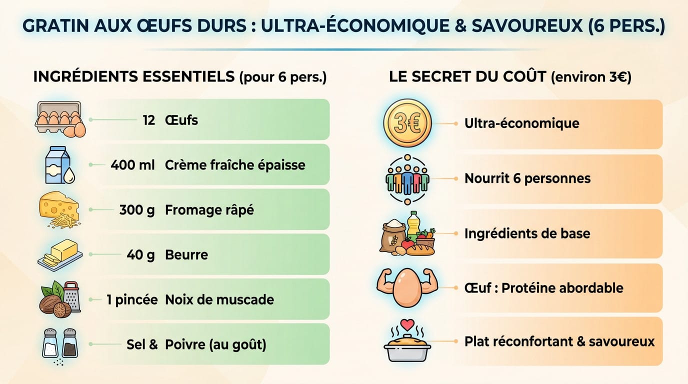 Plat de gratin d'œufs durs dorés au four pour un repas familial pas cher
