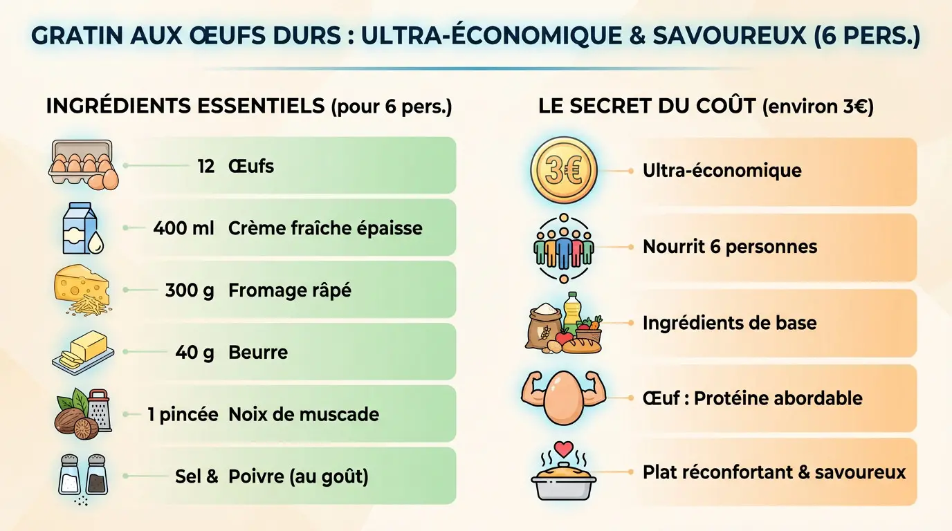Plat de gratin d'œufs durs dorés au four pour un repas familial pas cher