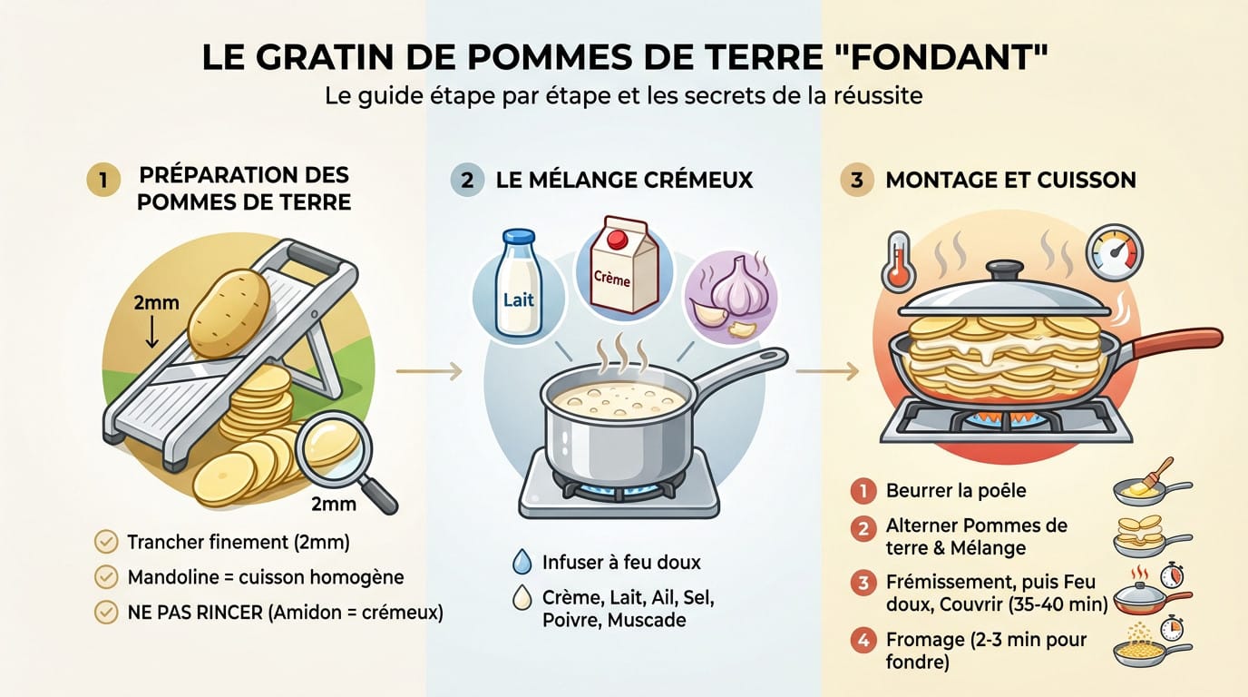 Gratin de pommes de terre fondant cuit à la poêle