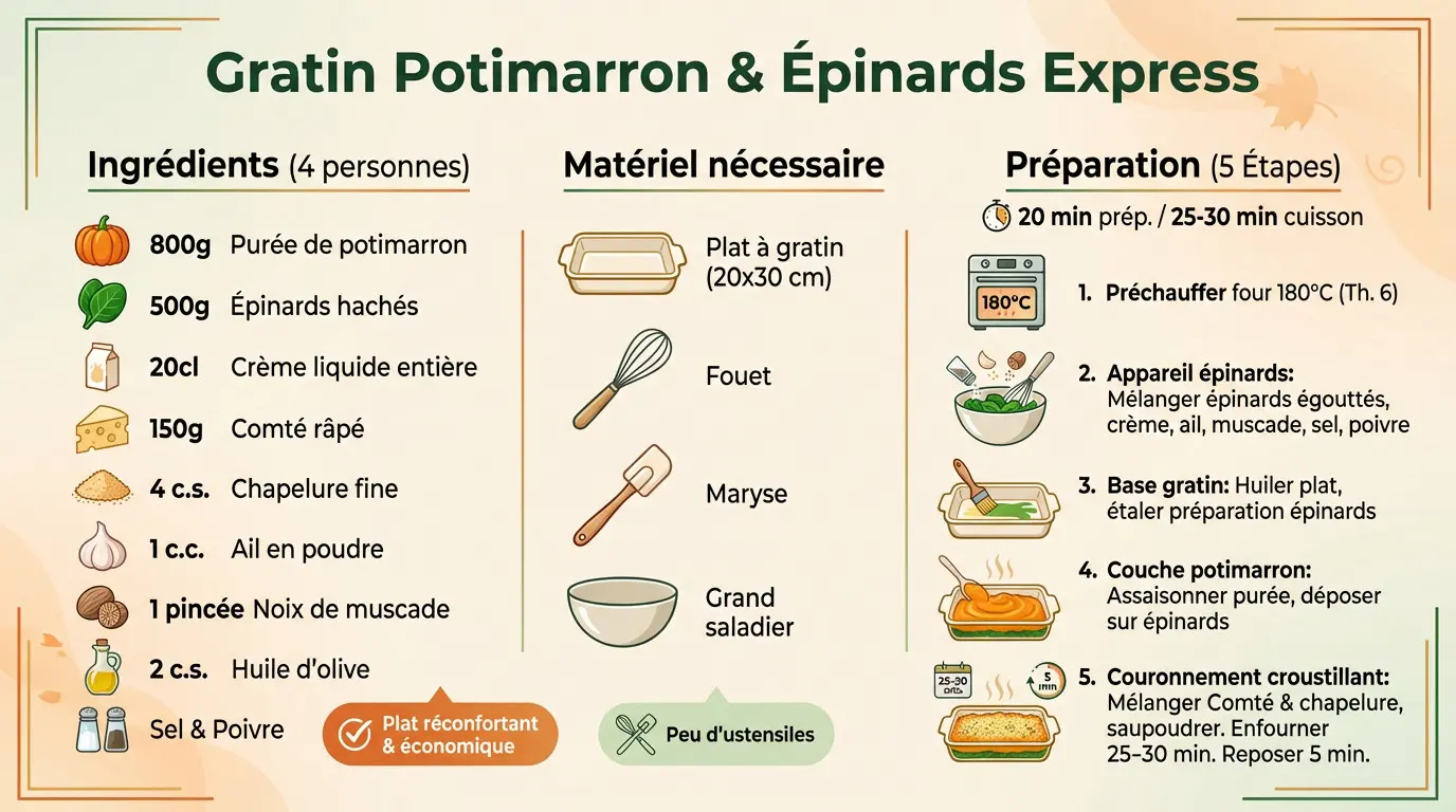Gratin de potimarron et épinards doré sortant du four